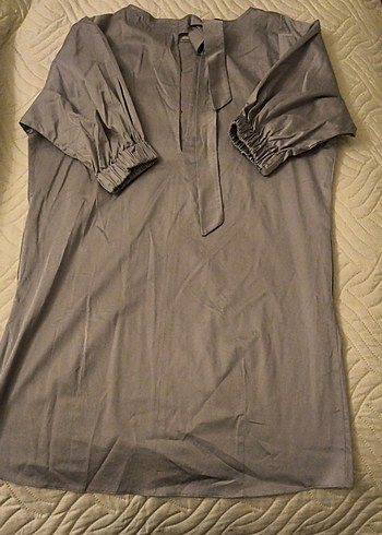 Gri Kadın Bohem Düğmeli Kısa Kollu elbise - Görsel 2