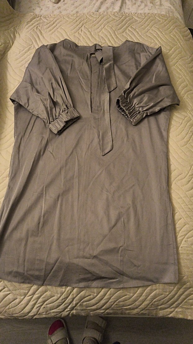 Gri Kadın Bohem Düğmeli Kısa Kollu elbise - Görsel 2