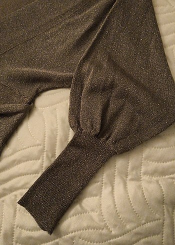 simli kahve V Yaka Kemerli Midi Elbise - Görsel 3