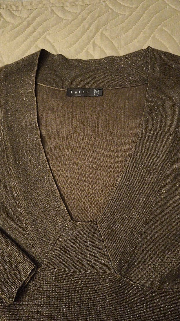 simli kahve V Yaka Kemerli Midi Elbise - Görsel 2