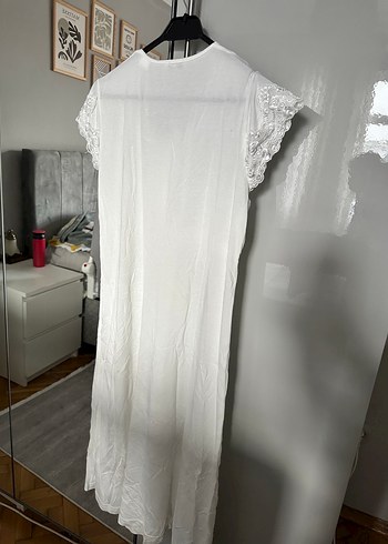 Dantel Detaylı Beyaz Hamile Lohusa Gecelik - Görsel 2