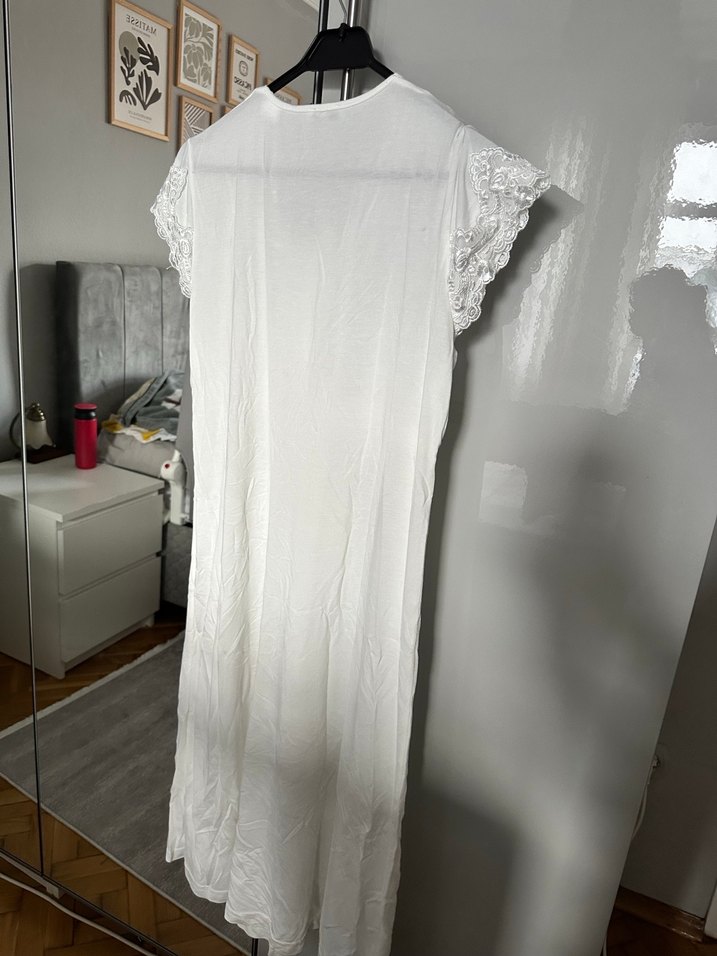 Dantel Detaylı Beyaz Hamile Lohusa Gecelik - Görsel 2