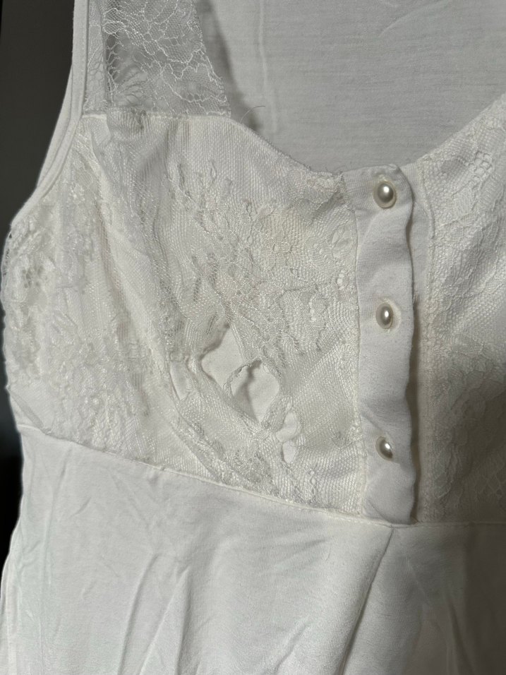 Dantel Detaylı Beyaz Lohusa Pijama Takımı - Görsel 2