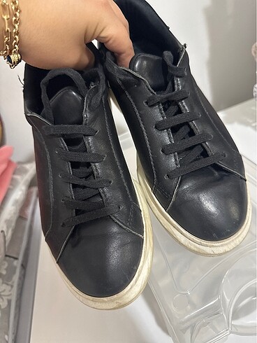 38 Beden siyah Renk Hakiki Deri siyah sneaker