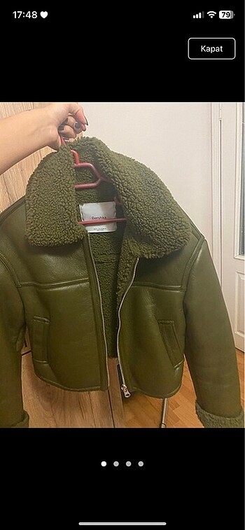 Bershka haki yeşil deri mont