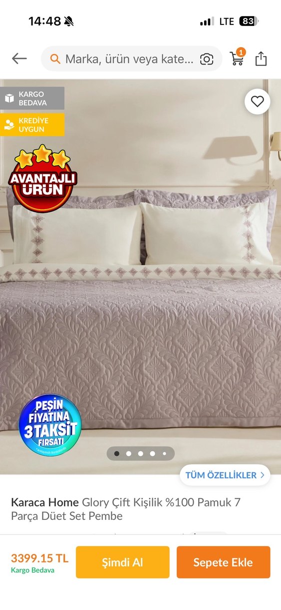 Lila Nakışlı KaracaHome Yatak Örtüsü Seti - Görsel 3