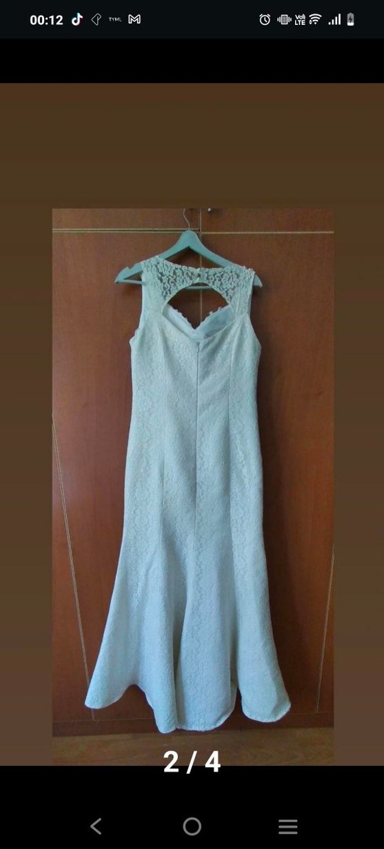 Dantel Detaylı krem  Uzun Abiye Elbise - Görsel 2