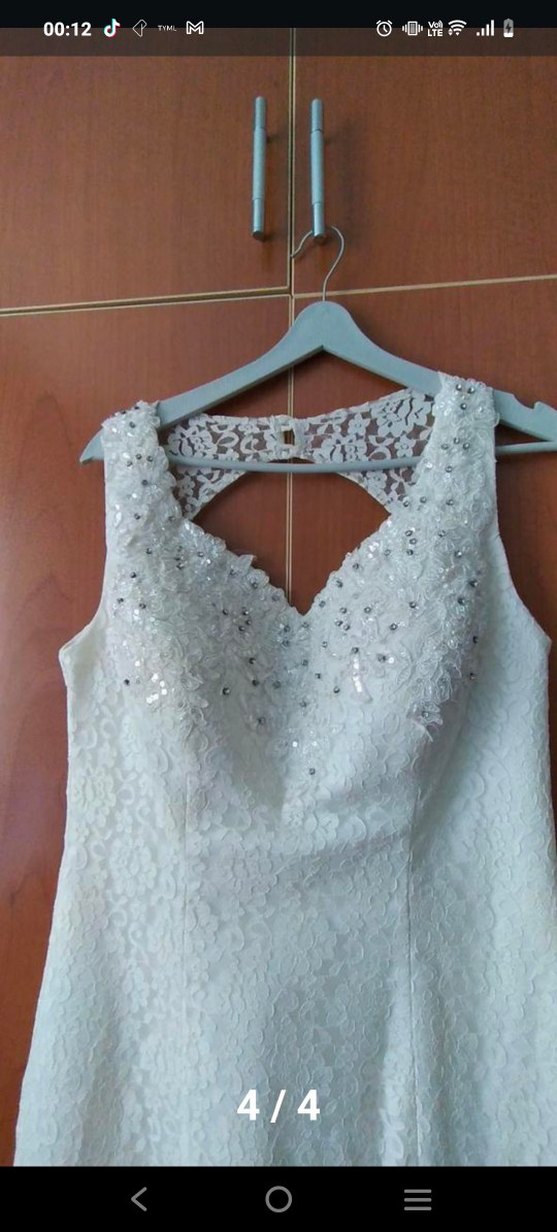 Dantel Detaylı krem  Uzun Abiye Elbise - Görsel 3