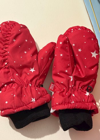 Kız Çocuk Kar Desenli Kırmızı Eldiven - Görsel 2
