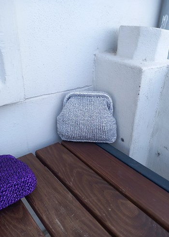 Gri Örgü Kadın Portföy Çanta - Görsel 2