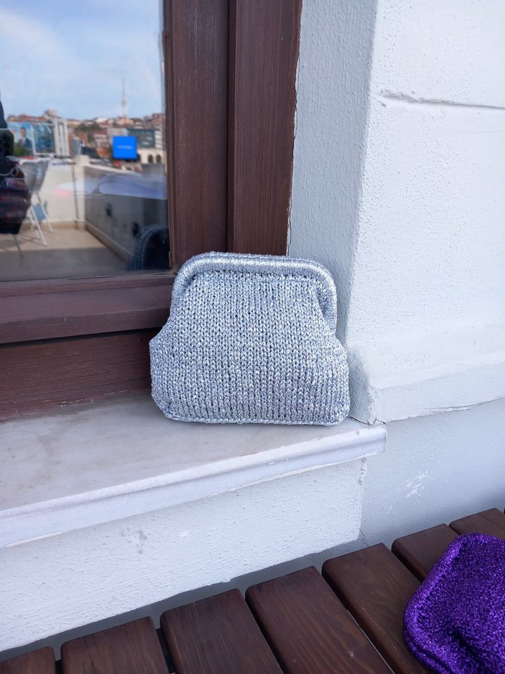 Gri Örgü Kadın Portföy Çanta - Görsel 3