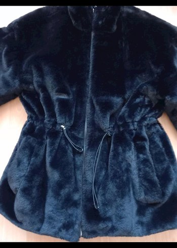 Siyah Kadın Midi Boy Kürk Detaylı Mont - Görsel 6