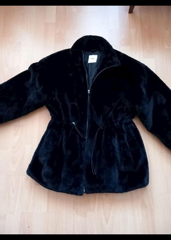 Siyah Kadın Midi Boy Kürk Detaylı Mont - Görsel 2