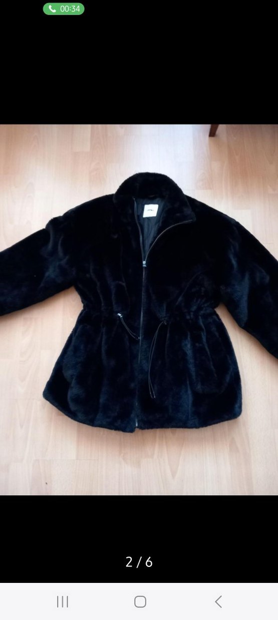 Siyah Kadın Midi Boy Kürk Detaylı Mont - Görsel 2