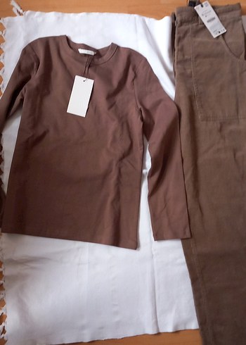 Açık kahve Kadın kadife Rahat Kesim Pantolon ve body - Görsel 5