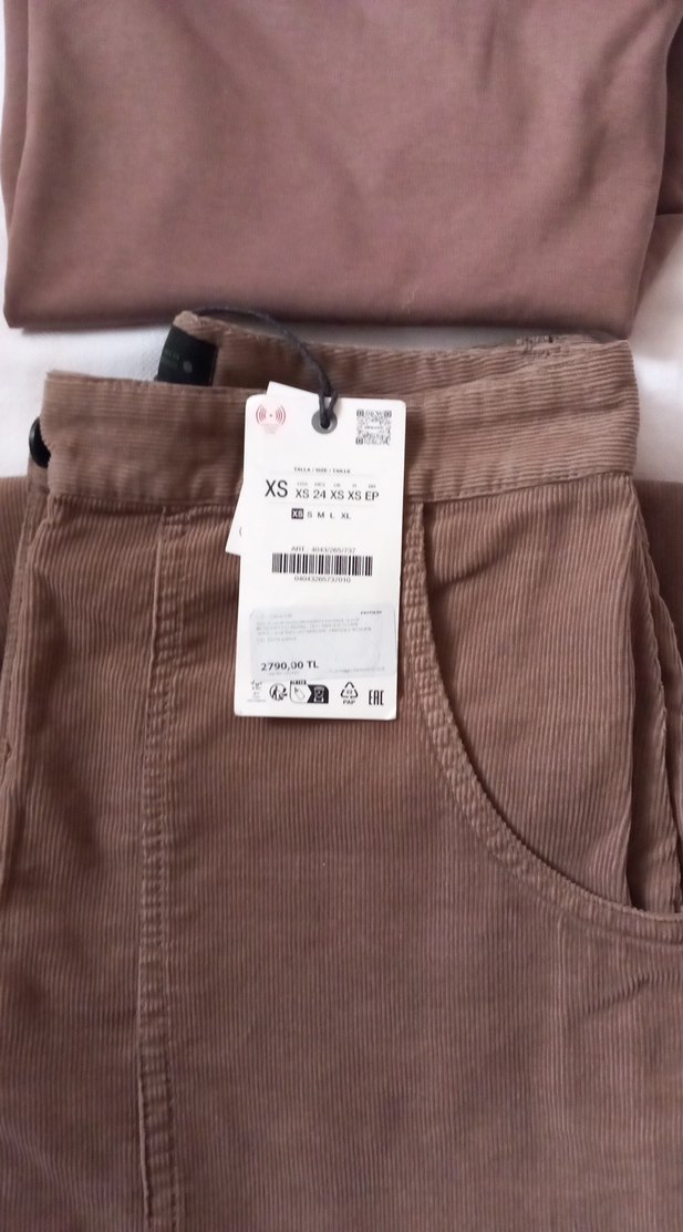 Açık kahve Kadın kadife Rahat Kesim Pantolon ve body - Görsel 2