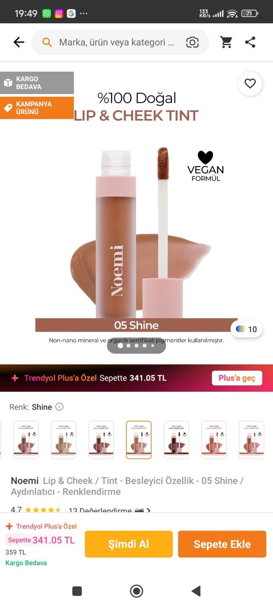 Noemi 05 Shine Parlak Bej Dudak Parlatıcısı - Görsel 2