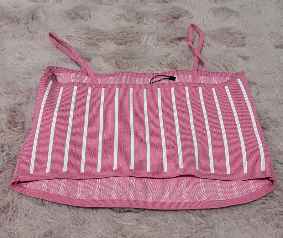 Çizgili Triko Mini Crop Top - Görsel 2