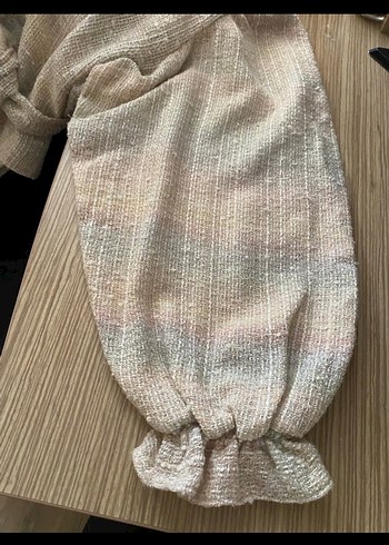 Bej Uzun Kemerli Keten Elbise - Görsel 2