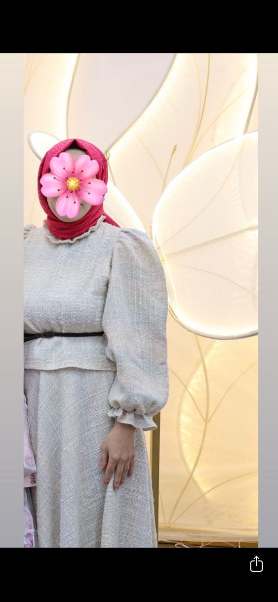 Bej Uzun Kemerli Keten Elbise - Görsel 3