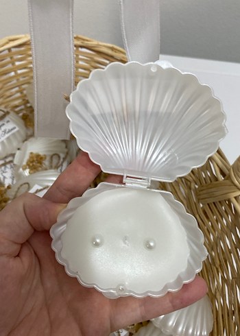 İnci Boncuklu Beyaz Deniz Kabuğu Nikah Hediyesi 20 adet - Görsel 2