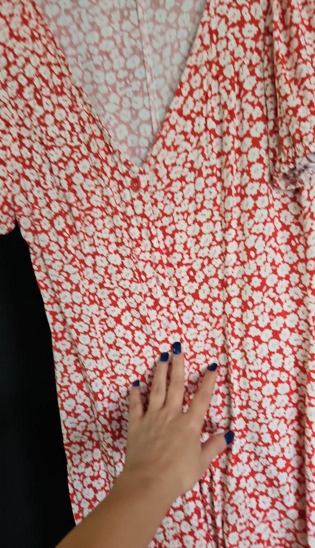 Kırmızı Çiçek Desenli Minii Bohem Elbise - Görsel 2