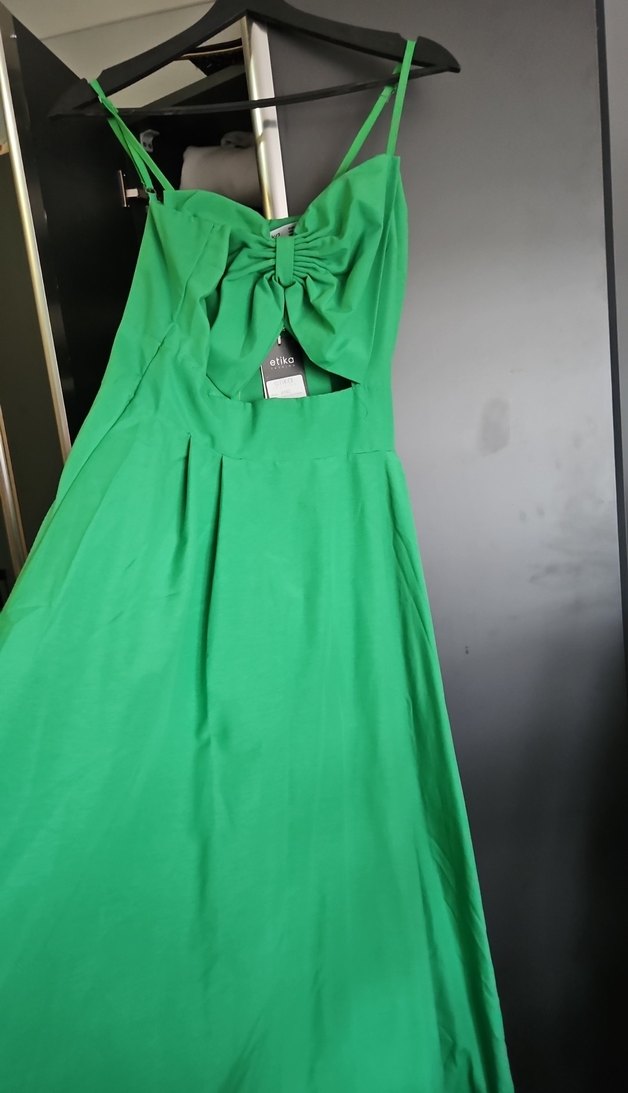 Yeşil askılı  Midi Abiye Elbise - Görsel 2