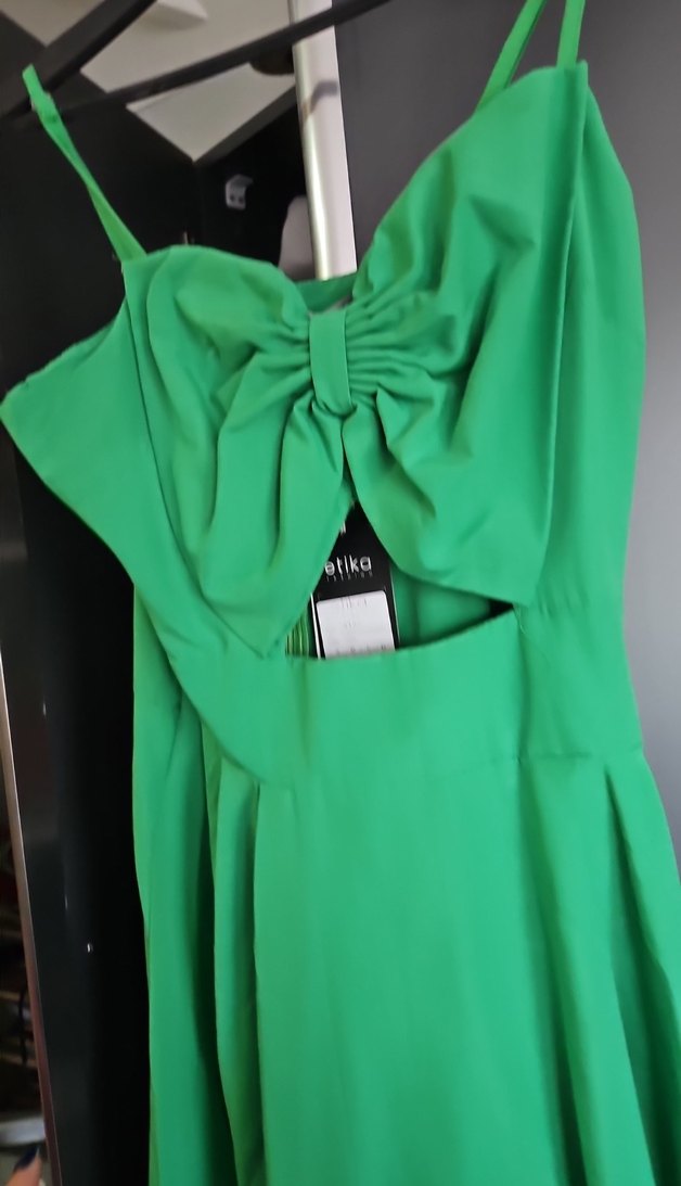 Yeşil askılı  Midi Abiye Elbise - Görsel 3