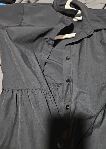 Düğmeli Siyah Keten Midi Elbise - Görsel 2