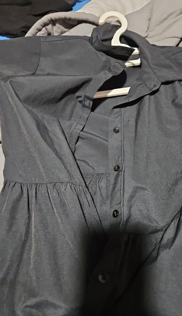 Düğmeli Siyah Keten Midi Elbise - Görsel 2