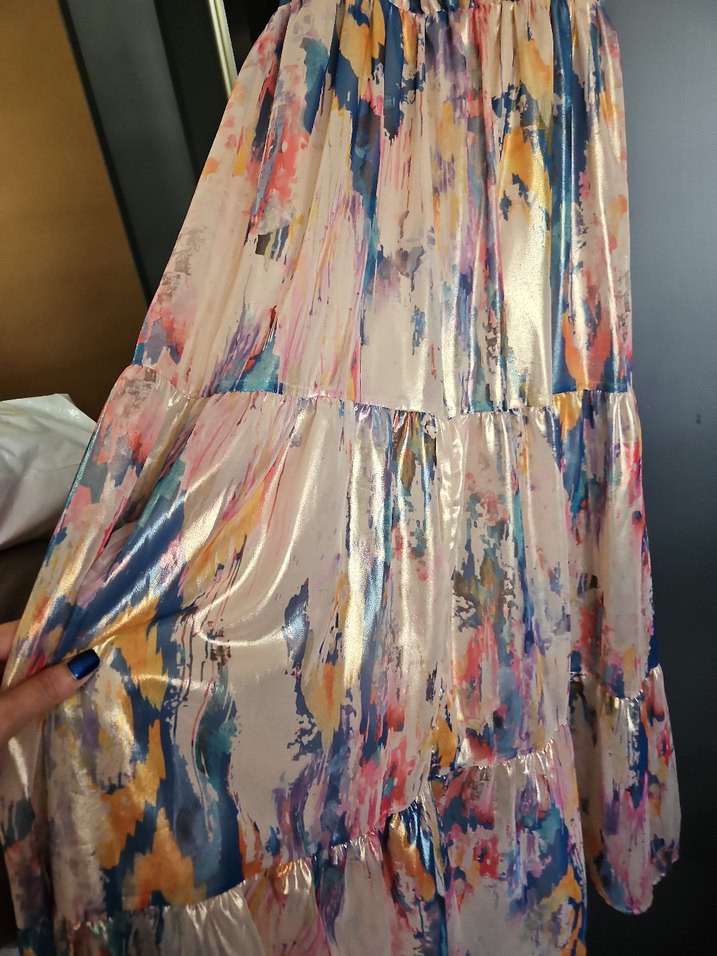 Piliseli, Askılı, Çok Renkli Uzun Bohem Elbise - Görsel 2