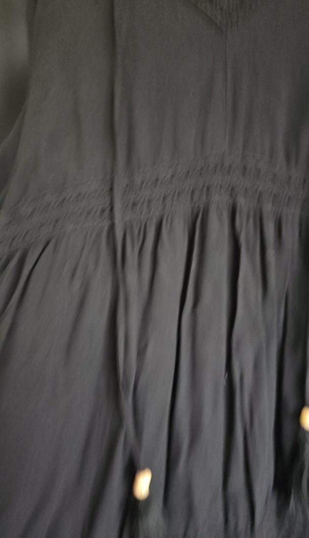 Siyah kisa V Yaka Püsküllü Bohem Elbise - Görsel 3