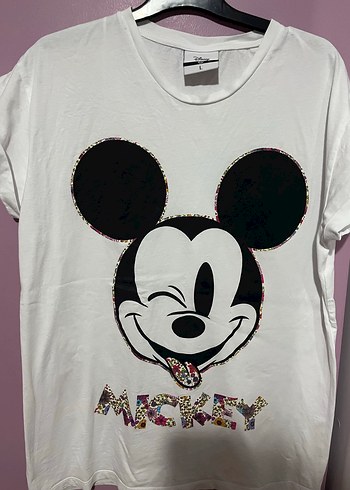 xl Beden beyaz Renk Mickey Baskılı Beyaz Kadın Tişört