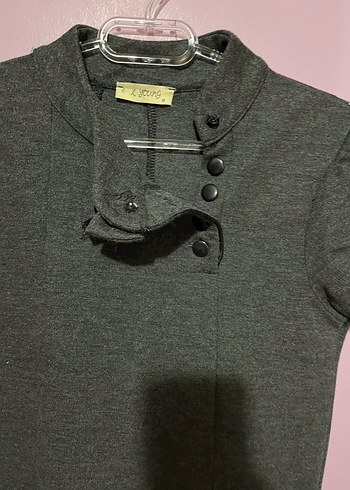 m Beden gri Renk Düğmeli Kısa Kollu Gri Midi Elbise