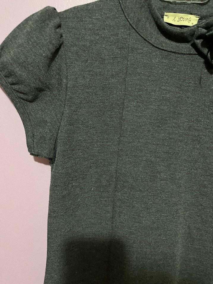 Düğmeli Kısa Kollu Gri Midi Elbise - Görsel 3