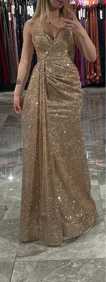 Gold taşlı abiye
