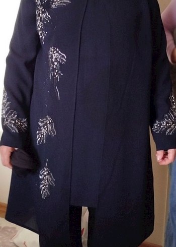 Lacivert Uzun Kol Nakışlı abiye takım - Görsel 3