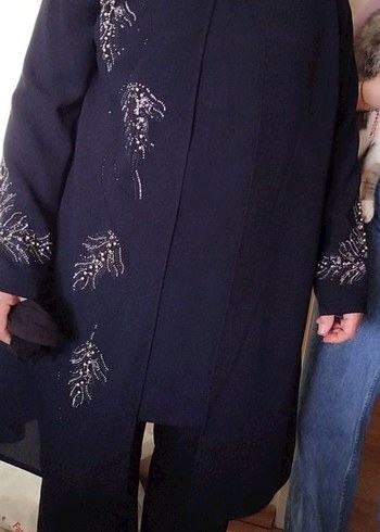 Lacivert Uzun Kol Nakışlı abiye takım - Görsel 4