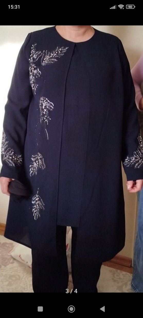 Lacivert Uzun Kol Nakışlı abiye takım - Görsel 3