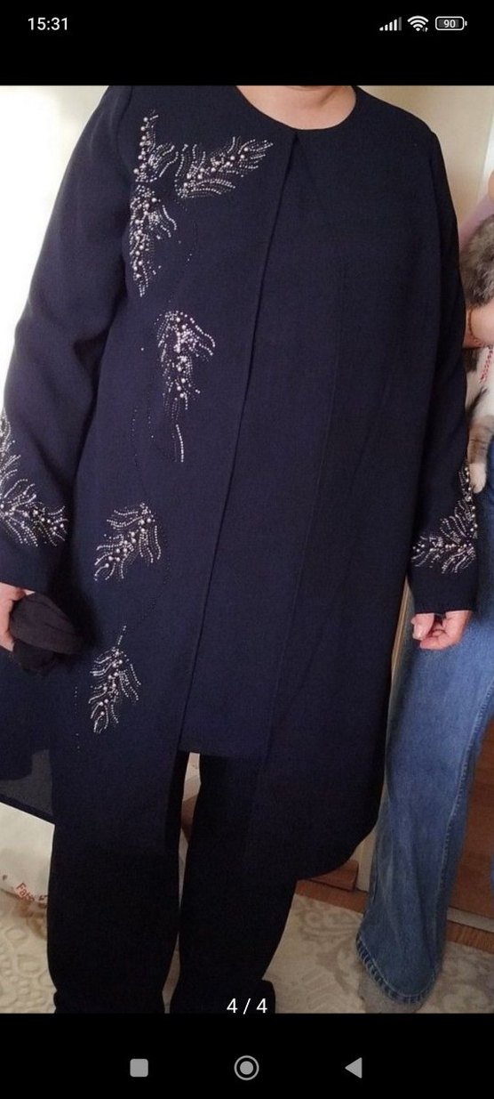 Lacivert Uzun Kol Nakışlı abiye takım - Görsel 4