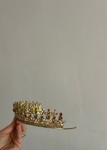 Altın Renk Parlak Taşlı Gelin Tacı - Görsel 6