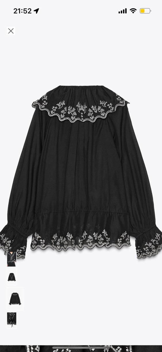 Nakışlı Fırfırlı Siyah V Yaka Uzun Kollu Bluz - Görsel 5