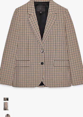 Düğmeli Kahverengi Ekose Kadın Blazer Ceket - Görsel 3