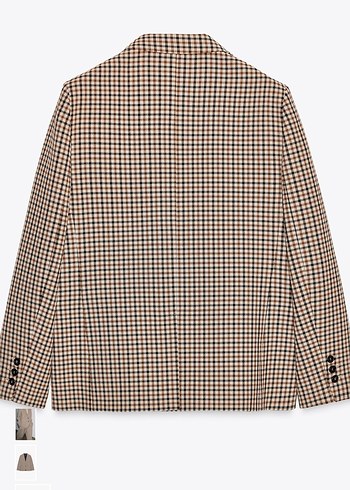 Düğmeli Kahverengi Ekose Kadın Blazer Ceket - Görsel 4