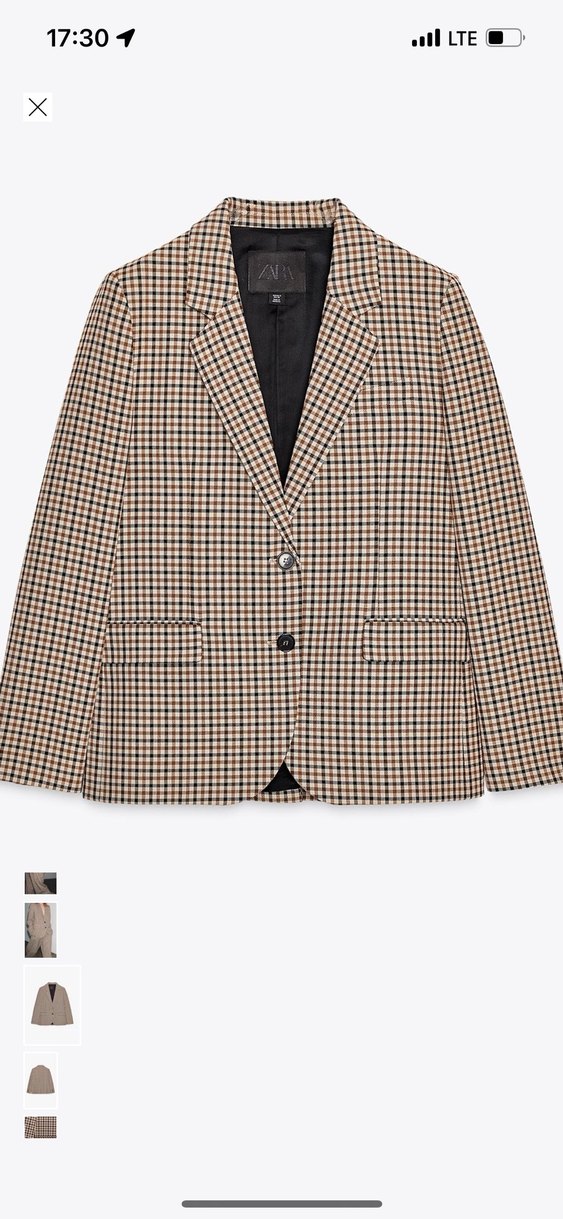 Düğmeli Kahverengi Ekose Kadın Blazer Ceket - Görsel 3