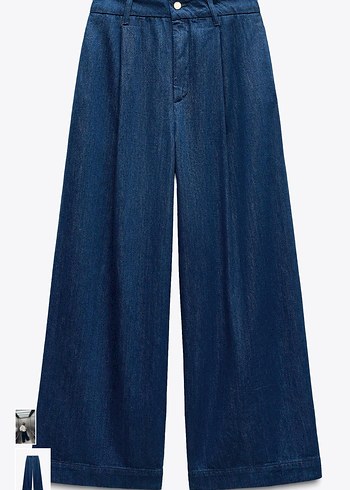 Kadın Lacivert Midi Pilili Denim Pantolon