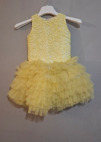Sarı Kız Çocuk Fırfırlı Elbise