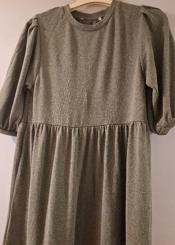 Gri Uzun Keten Elbise, Salaş ve Fırfırlı - Görsel 2