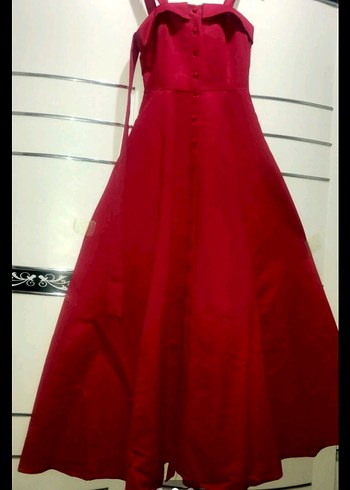 Kırmızı Askısız Uzun Elbise - Görsel 2