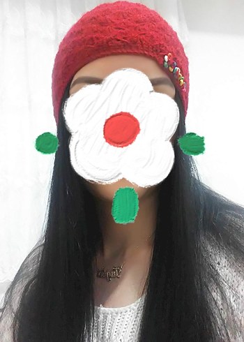 boncuk detay Örgü Kırmızı Yün Kadın Bere - Görsel 2